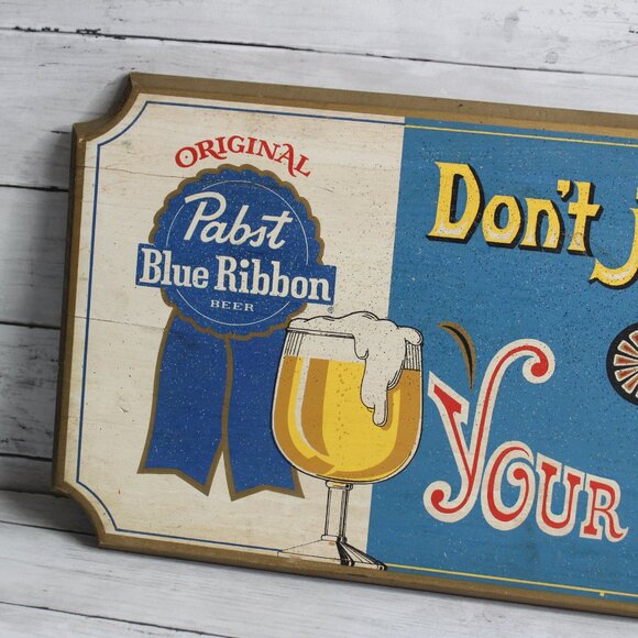 Pabst Blue Ribbon Vintage Wooden Bar Sign 2 Ft Brewery Beer Advertising MCM - Picture 4 of 7